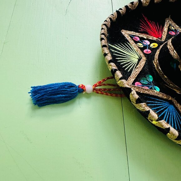 Vintage Mini-Sombrero Hat Sequined Velvet Mexican Mariachi Sombrero Decor Party - Picture 4 of 7